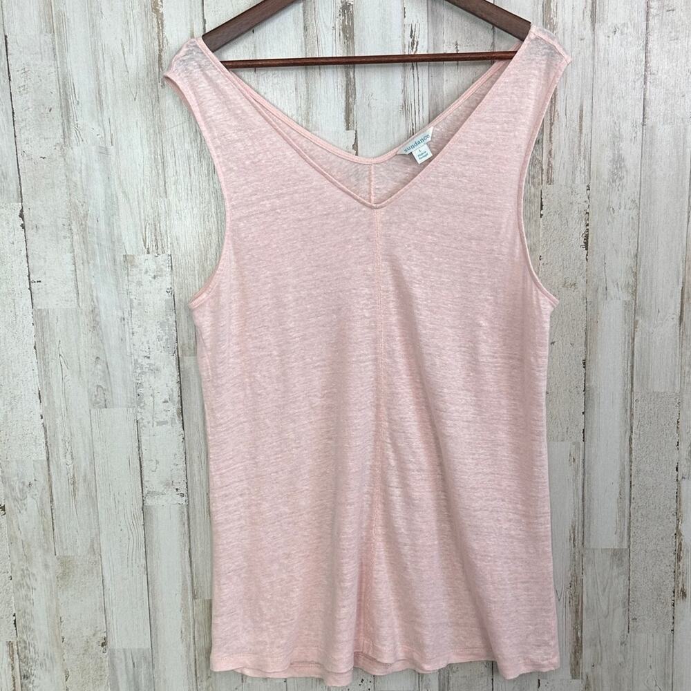 Sundance 100 Linen Mabel Tank Top Size Large Pink EUC Coastal Boho Soft Girl